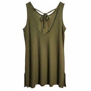 NWT | Aimage Olive Green Waffle Knit Tie-Back Sleeveless Beach Cover Up | Large
